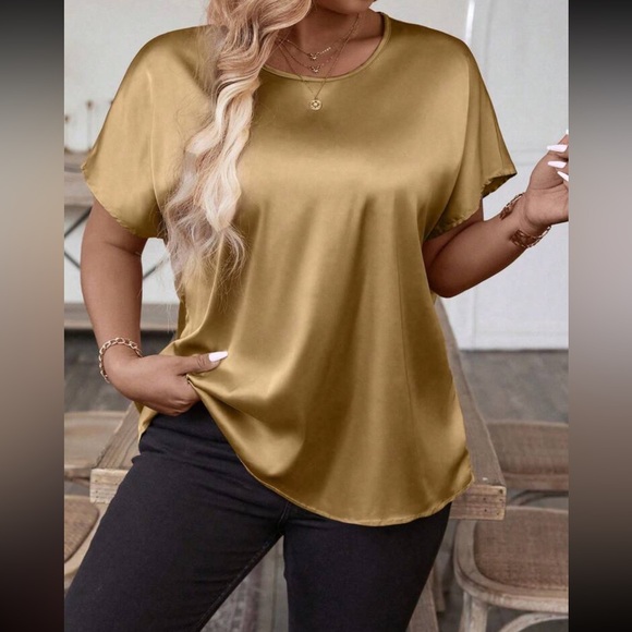 Luxe champagne round neck casual satin top - Picture 10 of 14